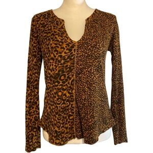 Pilcro Leopard Print Long-sleeve Top Thermal Fabric with Raw Hem Size M